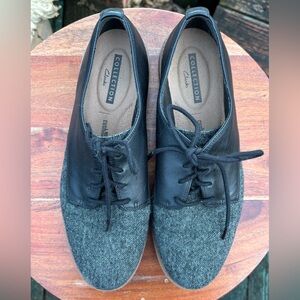 Clarks Size 9.5 Black and Gray Leather Lace-Ups